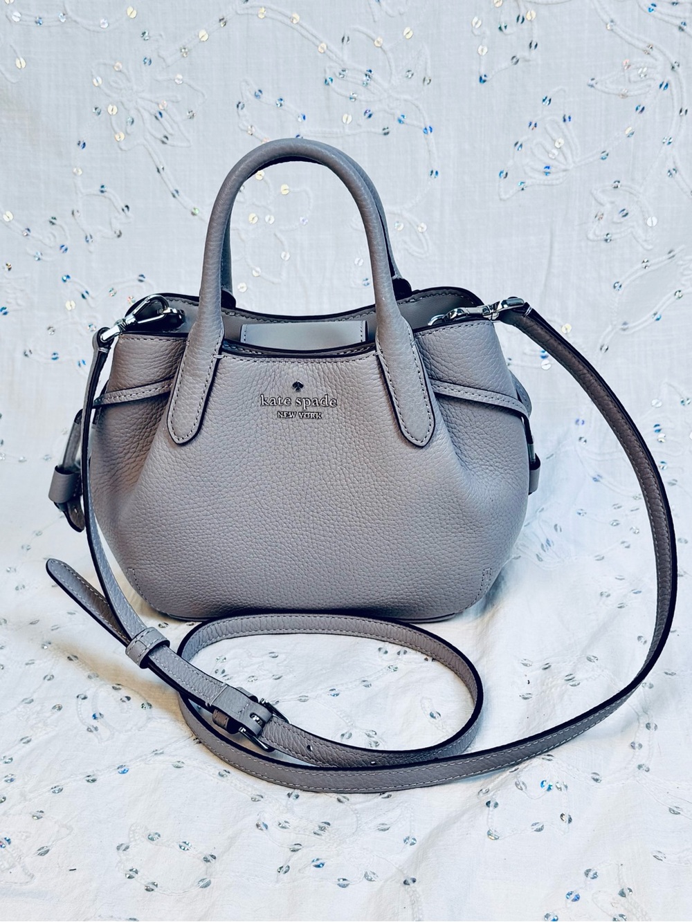 Kate Spade Dumpling Mini Satchel Pebbled Leather Mountain Grey Crossbody Bag